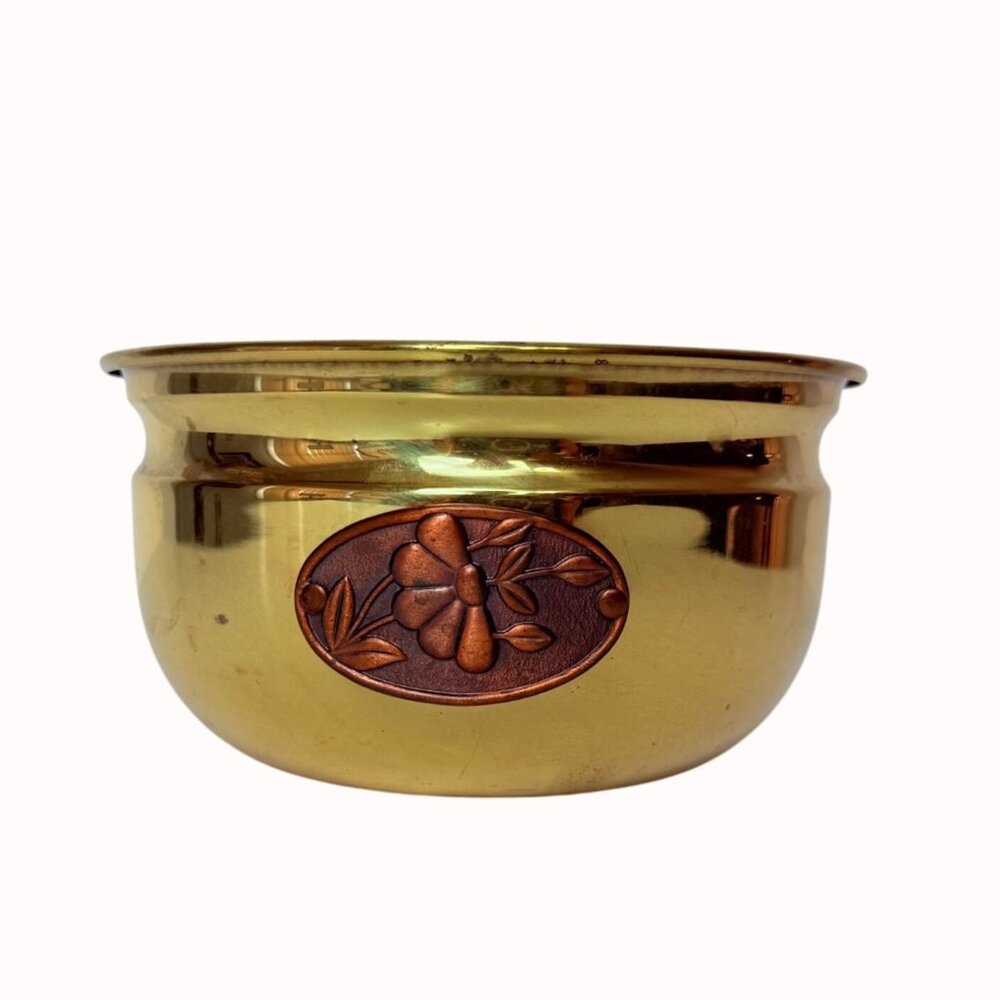 Princess House Brass Indoor Planter Copper Floral Detail Decorative Pot Containe